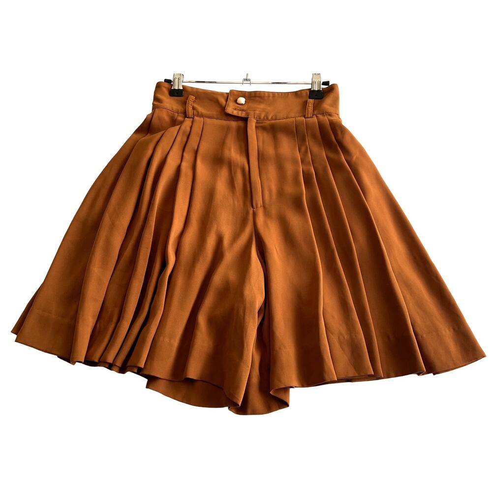 Simple Retro Shorts Women Size Small Brown High Waisted Wide Leg Pleated Pockets